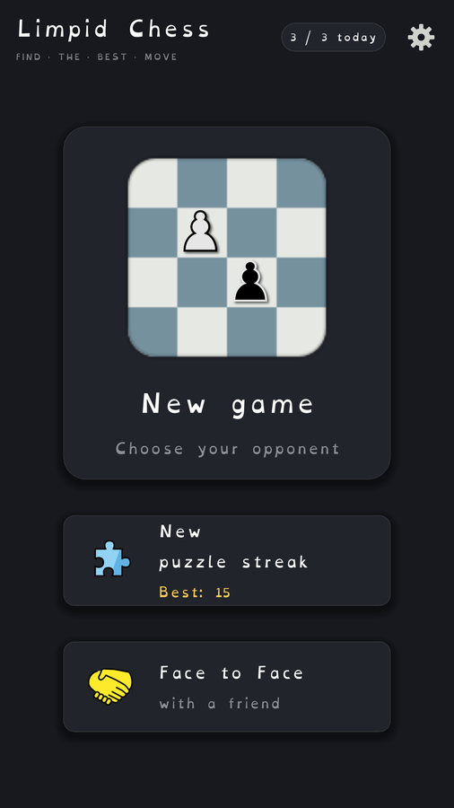 Home screen: New game, puzzle streak and Face to Face
